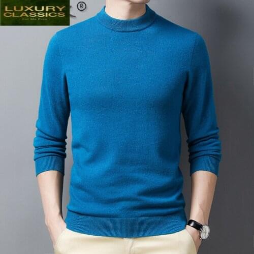 High Quality 100% Wool Winter Pullover Men Clothing 2021 Korean Casual Warm Oversized Mens Sweater Fashion Pull Homme LW