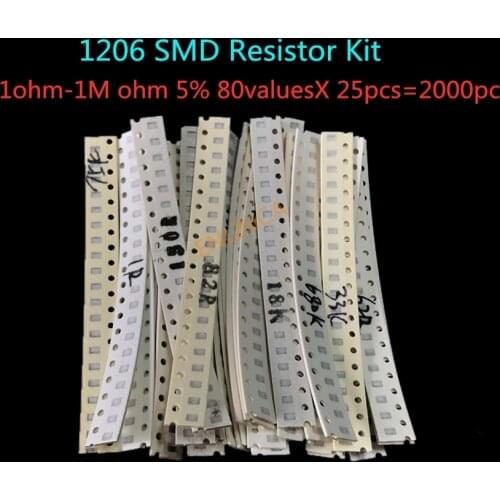 2000pcs 1206 SMD Resistor Kit Assorted Kit 1ohm-1M ohm 5% 80valuesX 25pcs=2000pcs Sample Kit