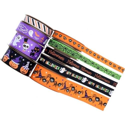 Fadeless Beautiful Special Halloween Printed Grosgrain Ribbons DIY Polyester Scooky Spider Packing Ribbon for Gifts