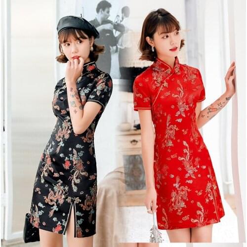 2020 New Summer Daily Tang Suit Cheongsam Dress Improved Fashion Retro Short WomenS Chinese Dress Cheongsam Sexy Qipao