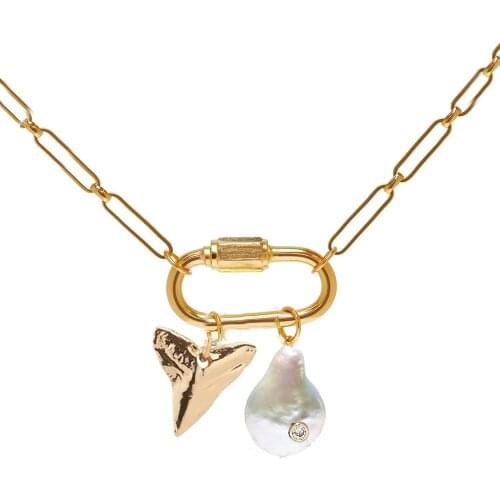 Wholesale punk 2020 chunky links chain HYPSO Shark teeth charms pendant natural freshwater pearl Necklace ожерелье women jewelry