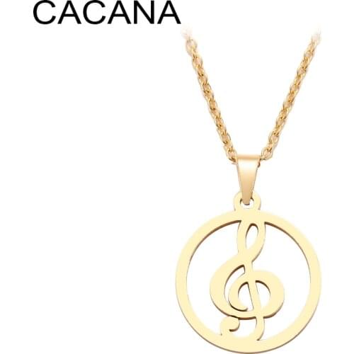 CACANA Stainless Steel Necklace For Women Man Musical Symbol Gold And Silver Color Pendant Necklace Engagement Jewelry