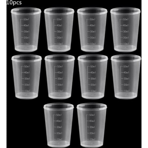 10Pcs 50ml Plastic Laboratory Bottle Lab Test Measuring Container Cups Plastic Liquid Measuring Cups
