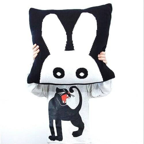 45X45CM 100% Cotton Knitted Fabric Baby Cute Rabbit Sofa Cushion Pillow Kids Room Decoration Toys Bedding