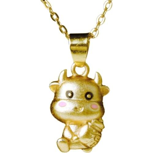 Gold Cow Pendants Ox Statue Ornament Pendants 2021 Chinese Ox New Year Tradition Zodiac Souvenir Lucky Blessing Necklace A5KE