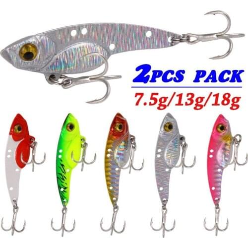 2PCS Iron Plate Fish Fishing Lures VIB Bass Wobbler Bait Artificial Hard Sinking Lures Fishing Hook Tackle 7.5g/13g/18g