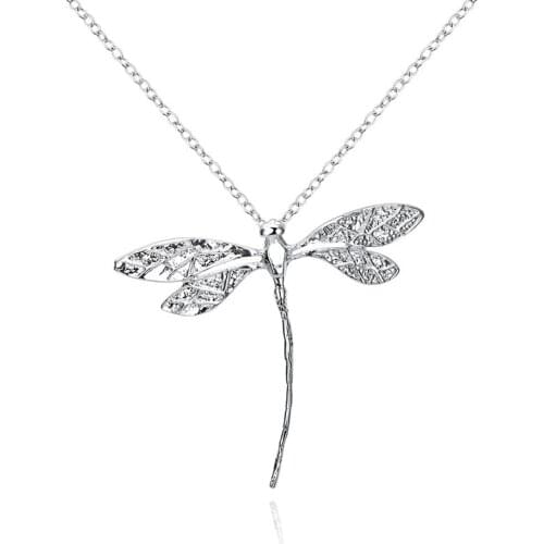 Selling jewelry Silver color dragonfly pendant necklace sweet birthday gift glamor style P076