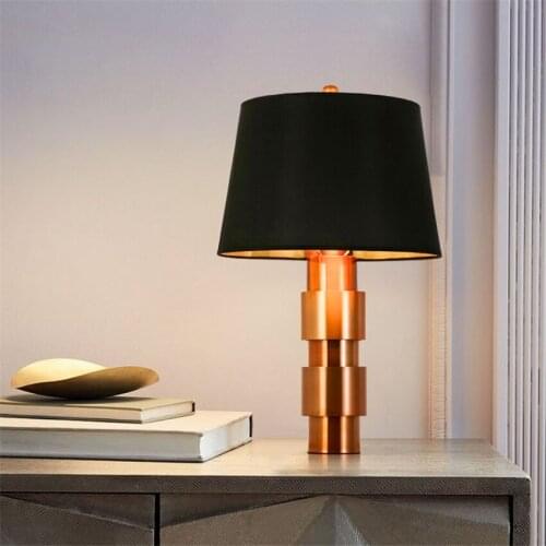 Post-modern American Gold Black Shade Table Lamps Luxury Bedroom Bedside Living Room Hotel Model Desk Table Lights Fixtures