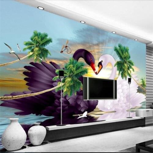 Wellyu Fresh Swan Lake Beautiful Swan Lake TV sofa background wall painting custom large mural green wallpaper
