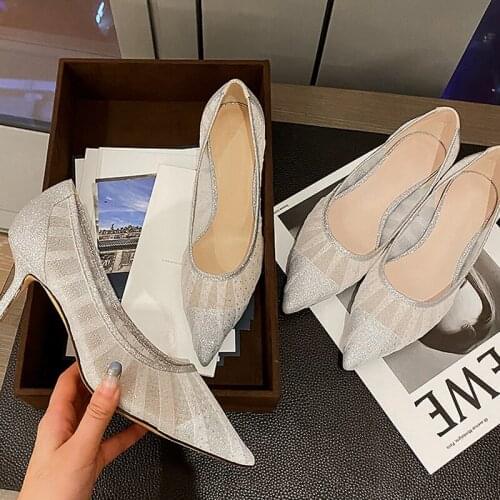Woman Fashion Sexy Shoes Ladies Mesh Summer Sandals Classic Style Stiletto Pointed High Heels 2020 Size 33-42