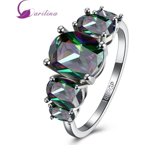 Rings for women Rainbow Mystic Cubic Zirconia Silver Color Overlay Wedding ring Fashion Jewellery size 6 7 8 R2028