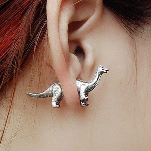 Fashion Women Novel Jewelry Punk 3D Dinosaur Ear Stud Earrings For Women Girl Stainless Steel Earrings Animal Piercing Ear Stud