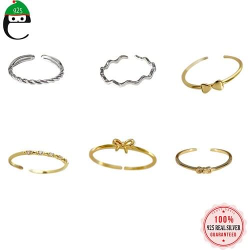 ElfoPlataSi Genuine 925 Sterling Silver Sweet Knot Twist Waves Bowknot Opening Ring For Women Wedding Party Fine Jewelry DD1230