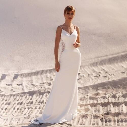 Spaghetti Straps Cutout Side with Lace Elastin Satin Slim Wedding Dress See Through Bridal Dress vestidos de novia cortos