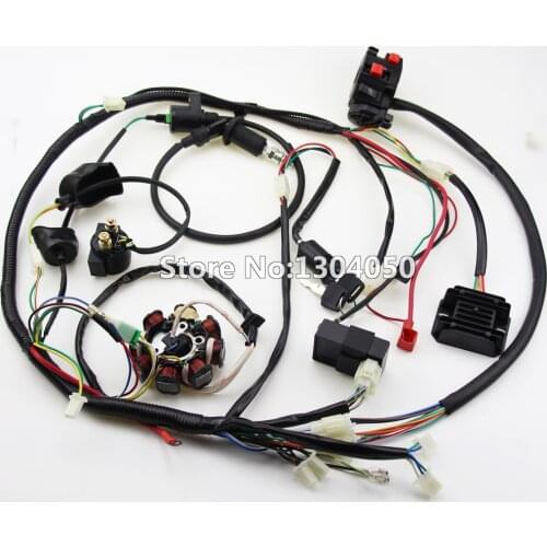 BUGGY WIRING HARNESS LOOM GY6 CDI ELECTRIC START STATOR 8 COIL C7HSA SPARK PLUG SWITCH ENGINE 150CC QUAD ATV GO KART KANDI DAZON