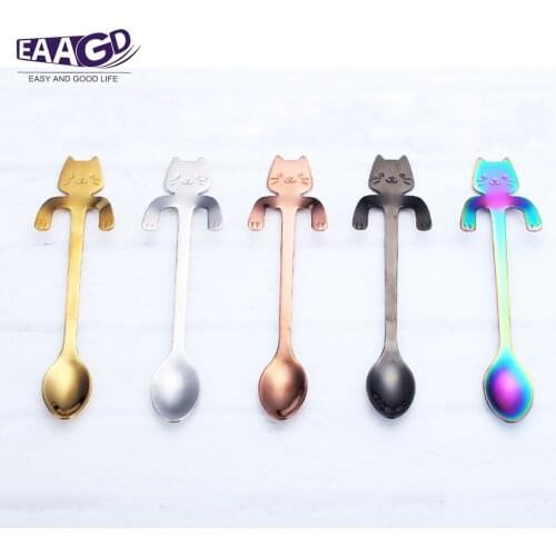 1Pcs Mini Cat Stainless Steel Coffee Spoon Cat Tea Coffee Ice Cream Spoon Teaspoon Tea Soup Sugar Dessert