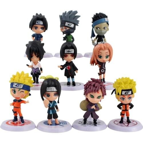 10pcs/set Anime Naruto Kakashi Sasuke Naruto Sakura Gaara Itachi Q Version Mini Dolls PVC Figure Collection Model Toys