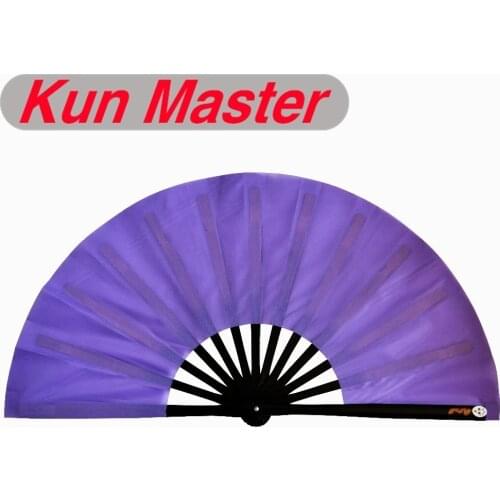 34cm Kun Master Bamboo Chinese Tai Chi Kung Fu Folding Fan Black Color Frame Voilet Cover