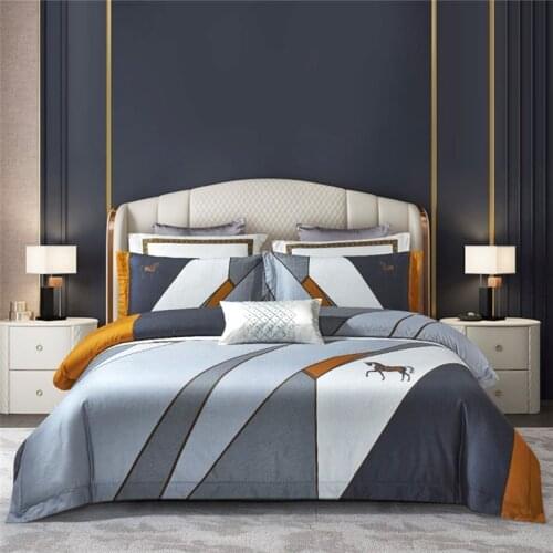 100S Luxury Egypt Cotton Sanding Fashion Printed Bedding Set Warm Soft Duvet Cover Bed Sheet Pillowcases Queen King Size 4Pcs