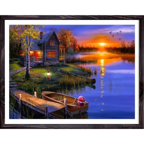 5D Diamond Painting Full Diamond DIY Foreign Trade Hot Style Scenery Seaside Sunset Diamond Painting Canvas Painting