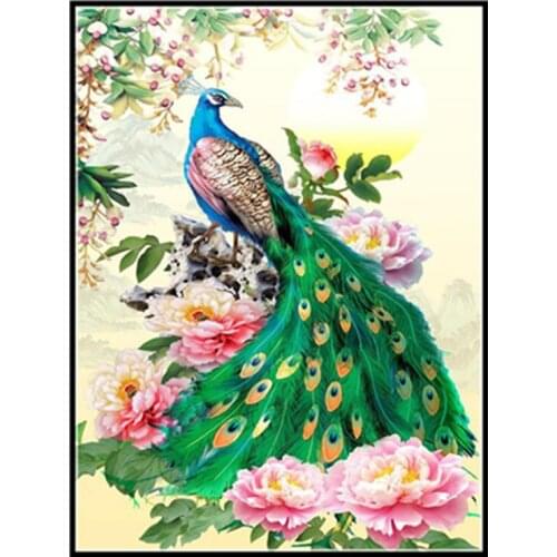5D DIY Diamond Painting Cross Stitch Kits Mosaic Home Decor Diamond Embroidery Full Drill Green Peacock