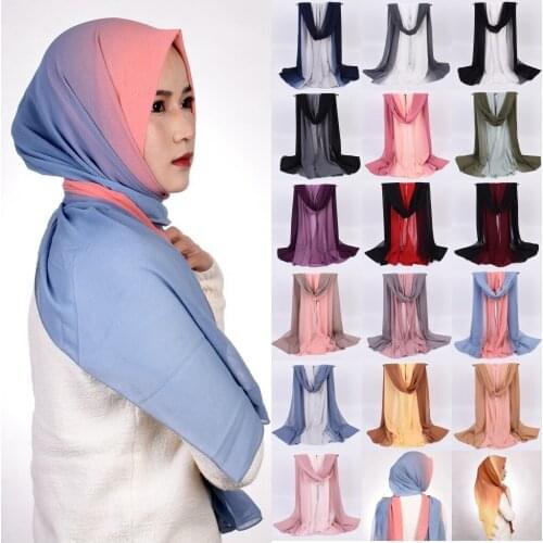 AMYO New Gradient Women Scarf Muslim Hijab Fashion Patchwork Colors Bubble Chiffon Bandana Long Malaysia Headscarf