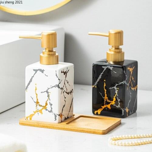 European Marble Pattern Ceramic Hand Soap Bottle Luxury Black and White Shampoo Shower Gel Dispenser Bottle Bathroom Accessories
