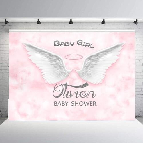 Baby Shower Backdrop Heaven Angel Wings Blue Pink Girl Boy Party Table Banner Decor Vinyl White Cloud Photo Studio Background