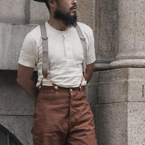 Bronson 1890s Henley Neck Short Sleeve Bamboo Cotton T-Shirt Vintage Crewneck Plain T-Shirt Classic Simple