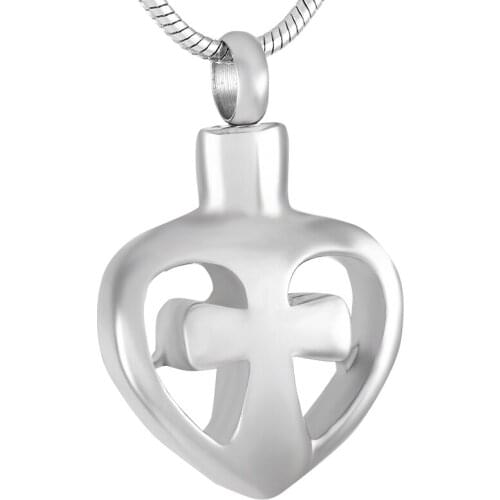 IJD9318 Hold Cross Heart Stainless Steel Keepsake Necklace For Ashes Memorial Urn Jewelry Pendant Hold Cremation Ashes