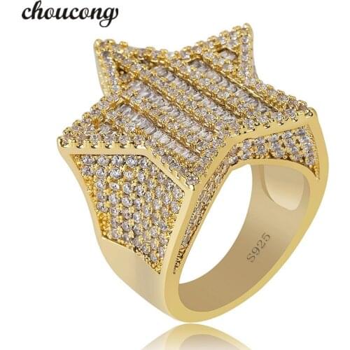 Choucong Star male Hiphop Ring Pave AAAA cz 925 Sterling silver Anniversary Party Band Rings For men women Rock Iced out Jewelry
