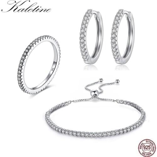 KALETINE 925 sterling silver Nigerian wedding jewelry set Clear Zircon Luxury Rings Earrings Bracelets Gadgets for Women 2019