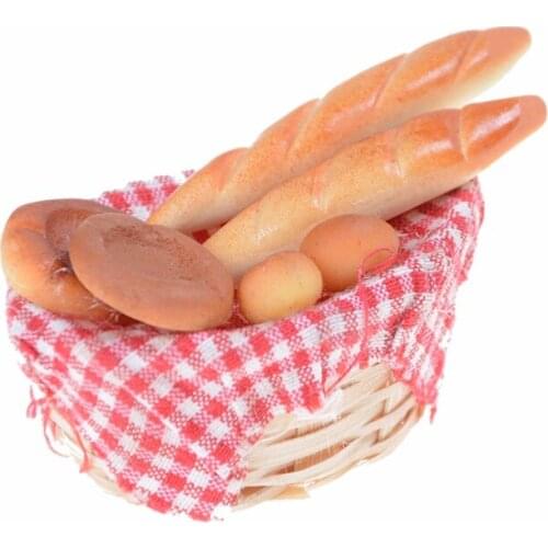 6Pcs/set Strip Bread with Basket Miniature Models For Doll House 1/12 Simulation of Bread Pretend Play Toy Kitchen Toys