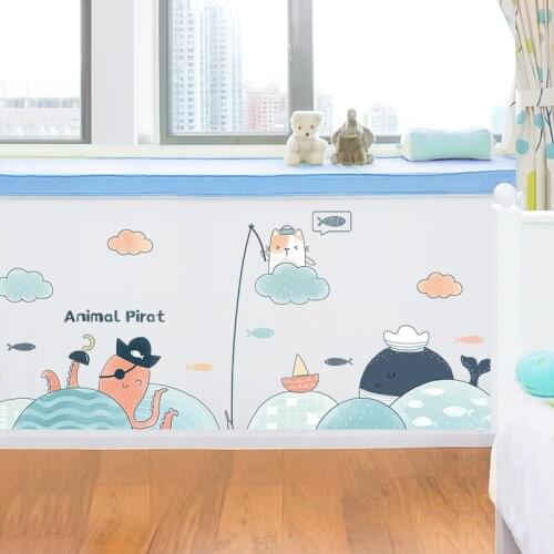 Cartoon Cat Fishing Wall Stickers Kids Room Nursery Decals Removable Wall Poster Mural DIY Baby Room Decoration Wallpaper