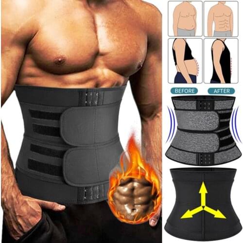 Men Neoprene Sauna Workout Waist Trainer Trimmer Belt for Weight Loss Sweat Belly Belt with Double Straps