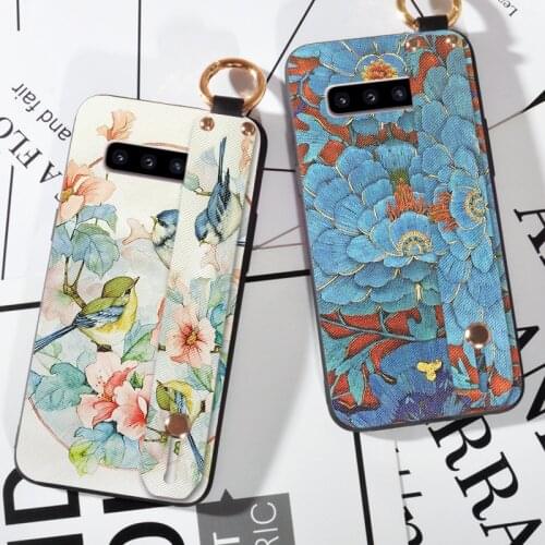 Soft Phone Holder Case For Samsung Galaxy Note 5 8 9 Silicon Bird Wrist Strap Case For Samsung S6 S7 Edge S8 S9 Plus S10 E Lite