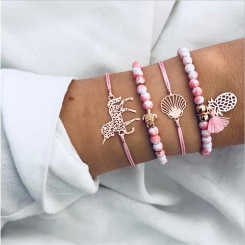 Bohemia turtle shell Unicorn Bracelets Set For Woman trendy Natural stone Beads Bracelet Bangles Adjustable Girls Jewelry Gifts