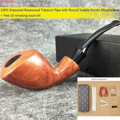 RU- MUXIANG 10 Tools Kit kevazingo wood Bent Tobacco Pipes for New Smokers 3mm Metal Filter Men Smoking with Bent Stem ad0027