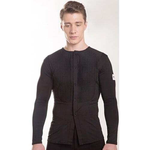 New MenS Dance Tops Professional Latin Dance Costume Tailored Chest Pleated Shirt Art Test Competition Ballroom Shirt BL2799