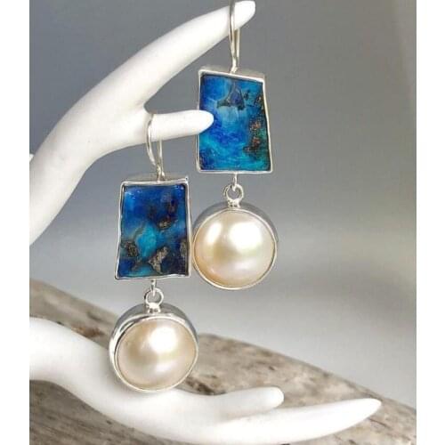 2021 Wholesale Cross-border European and American New Blue Pearl Earrings Bohemian Beach Earrings