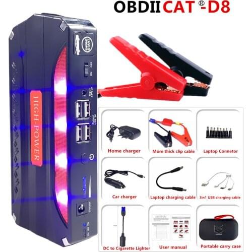 OBDIICAT D8 Car Jump Starter Power Bank 12V Portable Starter Battery 600A 12800mah Jumpstarter Auto Buster Car Emergency Booster