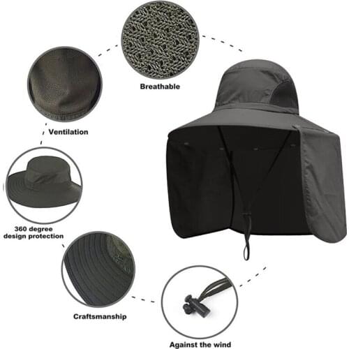 Outdoor Flap Cap Wide Brim Sunshade Foldable Mesh Sweatband Neck Cover Bucket Hat Sportswear Accessories