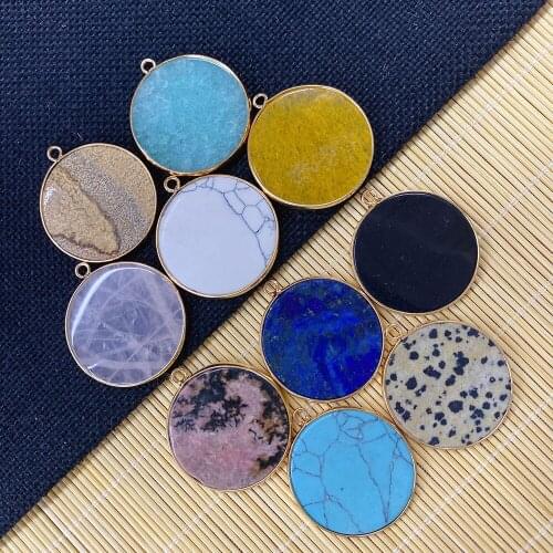 Disc-shaped Natural Stone Pendant, Glittering Stone Turquoise, Used for IDY Jewelry Making, Necklace and Bracelet, Size 31x35mm