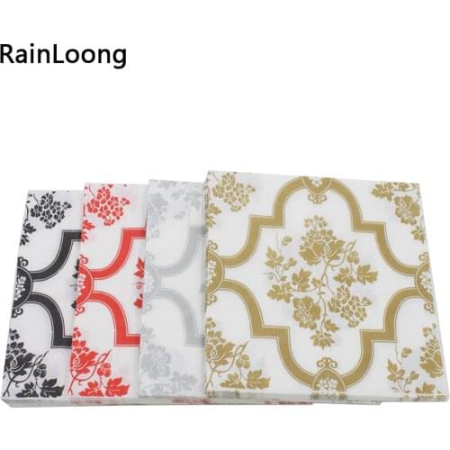 [RainLoong] Flower Printed Paper Napkin Black Floral Vintage Tissue Guardanapo Servilleta 33*33cm 1 pack (20pcs/pack)