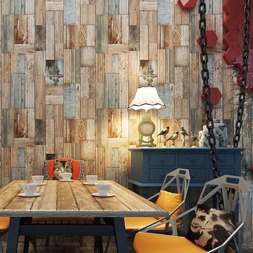 Retro Personality 3D Wood Board Grain Wallpaper PVC Waterproof Restaurant Cafe Living Room Backdrop Wall Covering Wallpaper Roll
