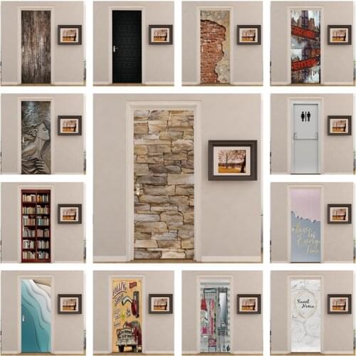 Retro Bricks Door Wallpaper Home Decor Self-adhesive Waterproof Removable Poster Stickers on the Doors Wall Decal deursticker