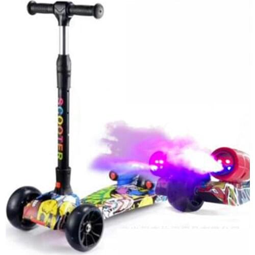 New design childrens scooter, rocket-shaped LED torch, charging, spray, PU, 3 wheels, LED, for outdoor sports, Bodybuilding