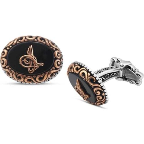 Silver Black Onix Stone Ottoman Tuğralı Cufflink