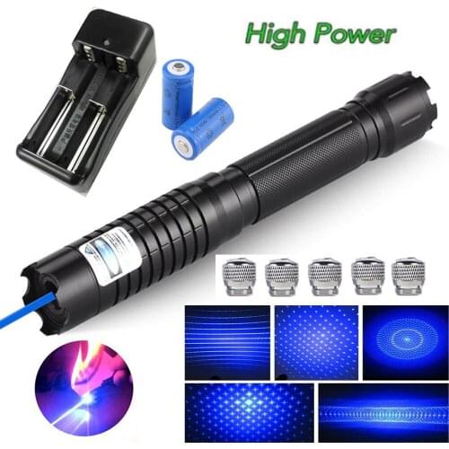 Super strong blue laser pointer, super far radiation 10000M high power laser flashlight, adjustable focus and combustible laser