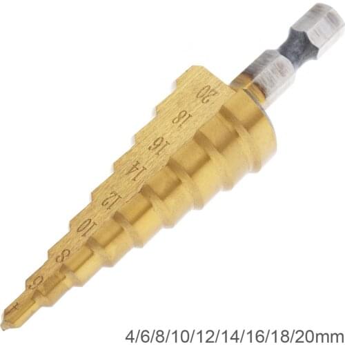 1pcs 4-20mm 4241 HSS 9 Step Drill Bits Pagoda Cone Drill with 1/4" Hex Shank and Titanium Plated Surface Treatment new